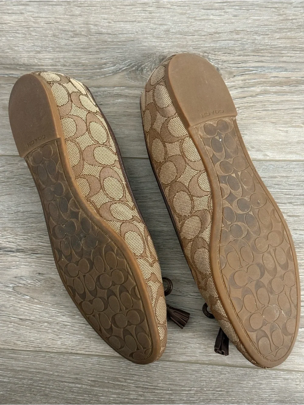 COACH Brown Signature Canvas Tassel Ballet Flats